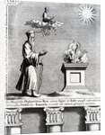 Illustration of Zoroaster worshipping fire and the sun, 1697 by English School