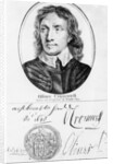 Portrait of Oliver Cromwell from an original by Peter Lely of 1653, and his seal and autographs by English School