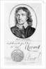 Portrait of Oliver Cromwell from an original by Peter Lely of 1653, and his seal and autographs by English School