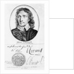 Portrait of Oliver Cromwell from an original by Peter Lely of 1653, and his seal and autographs by English School