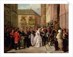 Isabella II of Spain and her husband Francisco de Assisi visiting the Church of Santa Maria by Ramon Soldevila Trepat