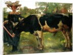 The painter Charlotte Berend with a bull, 1902 by Lovis Corinth