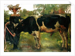 The painter Charlotte Berend with a bull, 1902 by Lovis Corinth