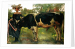 The painter Charlotte Berend with a bull, 1902 by Lovis Corinth