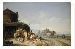 Travellers Before a Roadside Inn by Heinrich Burkel