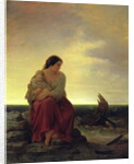 Fisherman's Wife Mourning on the Beach by Julius Muhr