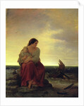 Fisherman's Wife Mourning on the Beach by Julius Muhr