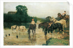 Bathing Horses after Work, 1884 by William Frank Calderon