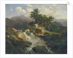 Forest Landscape with Waterfall by Julius Bakof