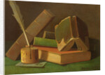 Still life with books and ink well by William Michael Harnett