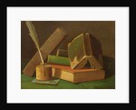Still life with books and ink well by William Michael Harnett