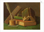 Still life with books and ink well by William Michael Harnett