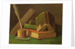 Still life with books and ink well by William Michael Harnett