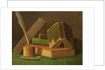 Still life with books and ink well by William Michael Harnett
