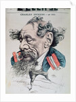 Charles Dickens astride the English Channel, cover illustration from 'L'Eclipse', 14th June 1868 by Andre Gill