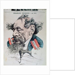 Charles Dickens astride the English Channel, cover illustration from 'L'Eclipse', 14th June 1868 by Andre Gill