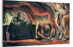 Jerusalem The Emanation of the Giant Albion; plate 51 Vala, Hyle and Skofeld, showing the crowned Vala crouched in despair with two of her acolytes: Hyle and Scofeld, c.1804-20 by William Blake