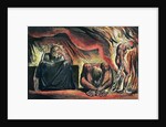 Jerusalem The Emanation of the Giant Albion; plate 51 Vala, Hyle and Skofeld, showing the crowned Vala crouched in despair with two of her acolytes: Hyle and Scofeld, c.1804-20 by William Blake