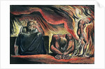 Jerusalem The Emanation of the Giant Albion; plate 51 Vala, Hyle and Skofeld, showing the crowned Vala crouched in despair with two of her acolytes: Hyle and Scofeld, c.1804-20 by William Blake