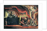 Jerusalem The Emanation of the Giant Albion; plate 51 Vala, Hyle and Skofeld, showing the crowned Vala crouched in despair with two of her acolytes: Hyle and Scofeld, c.1804-20 by William Blake