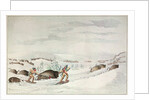 Hunting buffalo on snow-shoes by George Catlin