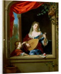 Elegant Lady Playing the Lute at a Window by Philip van Dyck