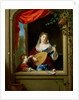 Elegant Lady Playing the Lute at a Window by Philip van Dyck