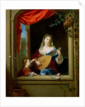 Elegant Lady Playing the Lute at a Window by Philip van Dyck