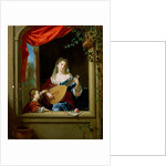Elegant Lady Playing the Lute at a Window by Philip van Dyck