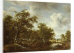 A Wooded Landscape with an Angler by a Pond, 1664 by Meindert Hobbema