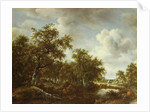 A Wooded Landscape with an Angler by a Pond, 1664 by Meindert Hobbema