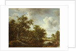 A Wooded Landscape with an Angler by a Pond, 1664 by Meindert Hobbema