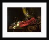 Still Life with the Drinking-Horn of the St. Sebastian Archers' Guild, Lobster and Glasses, c.1653 by Willem Kalf