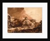 Cottages before a stormy sky by Rembrandt Harmensz. van Rijn
