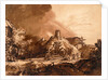 Cottages before a stormy sky by Rembrandt Harmensz. van Rijn