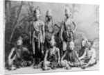 Masked men of the theater acting in 'Topéing,' Java, Indonesia, c.1900-1923 by Anonymous