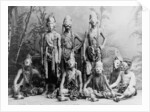 Masked men of the theater acting in 'Topéing,' Java, Indonesia, c.1900-1923 by Anonymous