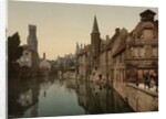 Canal and Belfry, Bruges, Belgium, c.1890-c.1900 by Anonymous