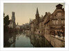 Canal and Belfry, Bruges, Belgium, c.1890-c.1900 by Anonymous