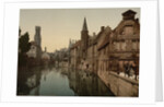 Canal and Belfry, Bruges, Belgium, c.1890-c.1900 by Anonymous