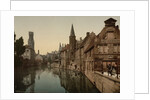 Canal and Belfry, Bruges, Belgium, c.1890-c.1900 by Anonymous