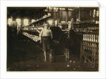 8 year old Leo, only 4 feet tall, picks up bobbins for 15 cents a day at Elk Cotton Mills, Fayetteville, Tennessee, 1910 by Lewis Wickes Hine