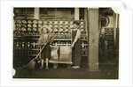 12 year old doffer Ronald Webb and 7 year old Frank Robinson, son of cardroom boss, who sweeps and doffs at Roanoke Cotton Mills, Virginia, 1911 by Lewis Wickes Hine