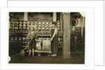 12 year old doffer Ronald Webb and 7 year old Frank Robinson, son of cardroom boss, who sweeps and doffs at Roanoke Cotton Mills, Virginia, 1911 by Lewis Wickes Hine