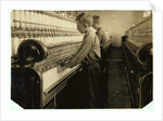 Doffers replacing full bobbins at Indian Orchard Cotton Mill, Massachusetts, 1916 by Lewis Wickes Hine