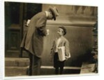 8 year old newsboy Michael McNelis, who'd just recovered from his second bout of pneumonia, selling papers in a rain storm by Lewis Wickes Hine