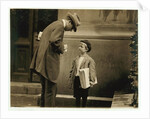 8 year old newsboy Michael McNelis, who'd just recovered from his second bout of pneumonia, selling papers in a rain storm by Lewis Wickes Hine