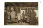 10 year old Mike Murphy, 7 year old Annie Healy and 10 year old Ross Healy in the shucking shed at Alabama Canning Co, Bayou La Batre, Alabama, 1911 by Lewis Wickes Hine