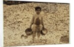 5 year old migrant shrimp-picker Manuel in front of a pile of oyster shells by Lewis Wickes Hine