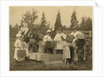 Children carrying their pecks of cranberries to the 'bushel man' at Theodore Budd's Bog, Turkeytown near Pemberton, New Jersey, 1910 by Lewis Wickes Hine